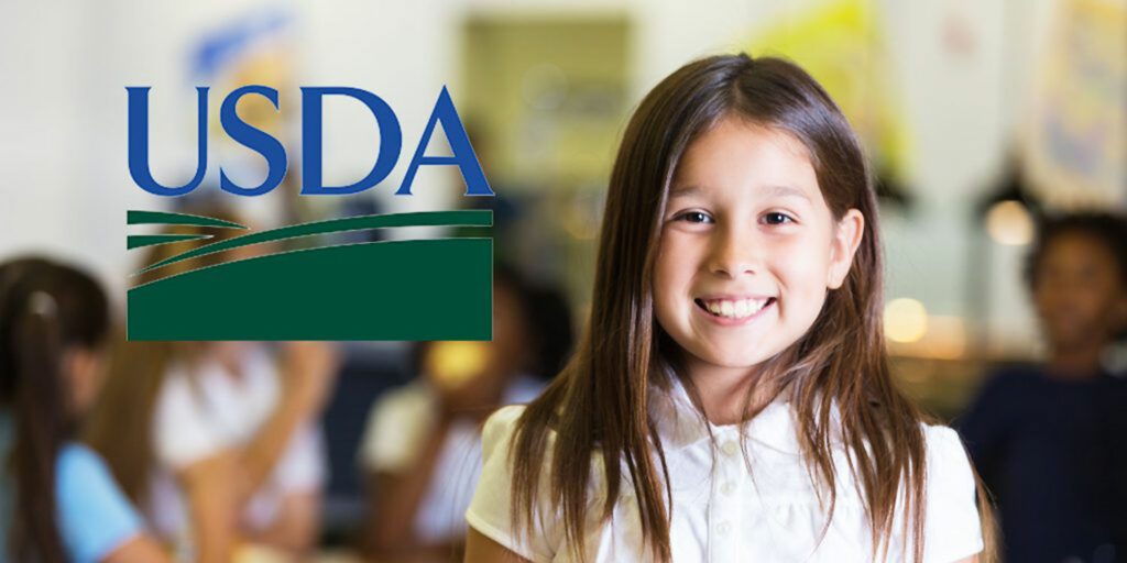 Graphic with smiling girl and USDA logo.